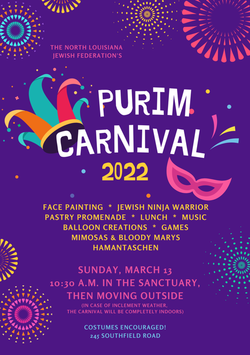 Banner Image for Shreveport Jewish Purim Carnival 2022 / 5782